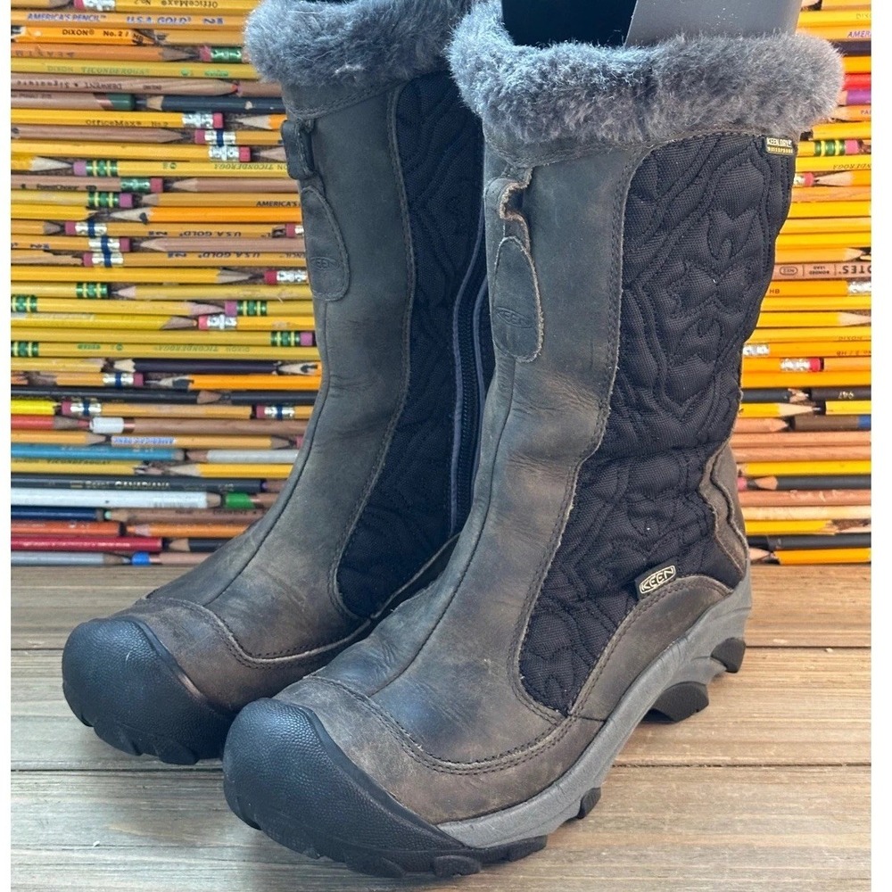 Keen Winter Boots Waterproof Faux Fur Leather Women 7.5 Brown Good